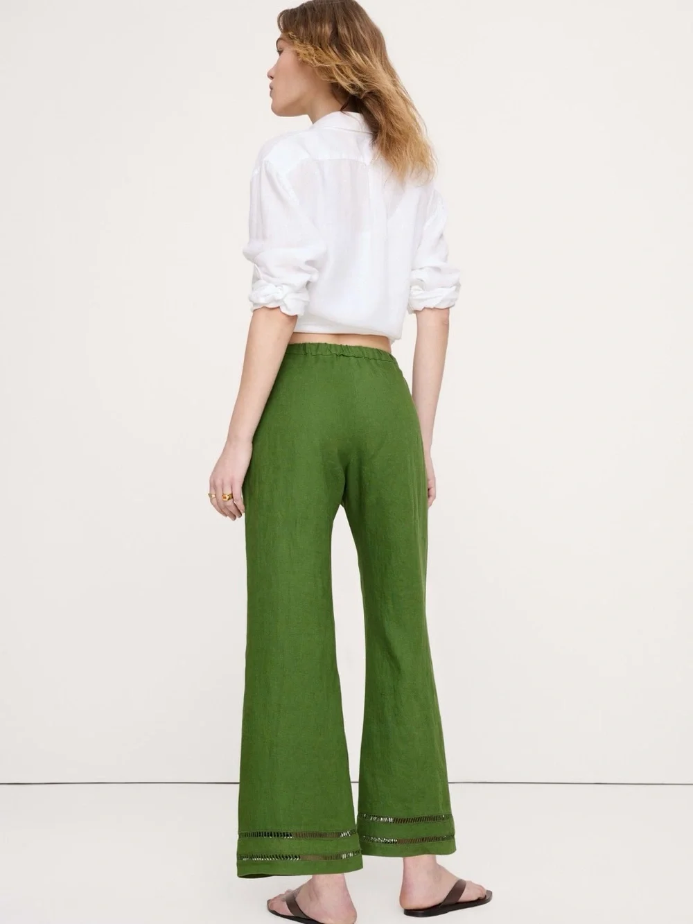 Banana Republic Mid Rise Flare Linen Ankle Pant. Size 6P Cactus Grove Green ###